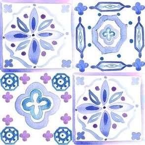  Blue and White Watercolor Tiles