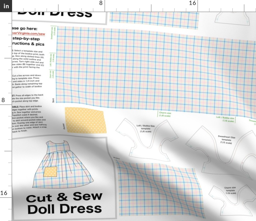 Spring Plaid Cut & Sew Doll Dress on FAT QUARTER for Forever Virginia Dolls and other 1/8, 1/6 and 1/5 scale child dolls  // little small scale tiny mini micro doll 