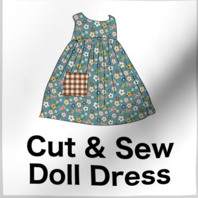 Prairie Flowers Cut & Sew Doll Dress (blue) on FAT QUARTER for Forever Virginia Dolls and other 1/8, 1/6 and 1/5 scale child dolls  // little small scale tiny mini micro doll 