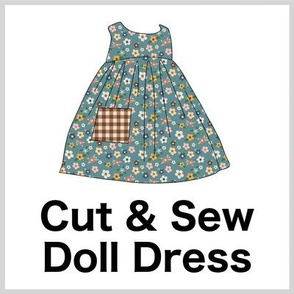 Prairie Flowers Cut & Sew Doll Dress (blue) on FAT QUARTER for Forever Virginia Dolls and other 1/8, 1/6 and 1/5 scale child dolls  // little small scale tiny mini micro doll 