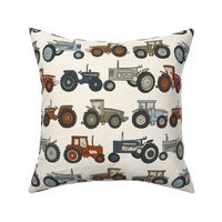 MEDIUM tractor fabric - muted boys kids vintage tractors farm fabric