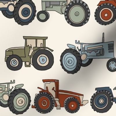 MEDIUM tractor fabric - muted boys kids vintage tractors farm fabric