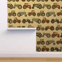 MEDIUM tractor fabric - muted boys kids vintage tractors farm fabric