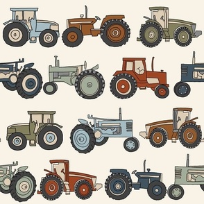 MEDIUM tractor fabric - muted boys kids vintage tractors farm fabric