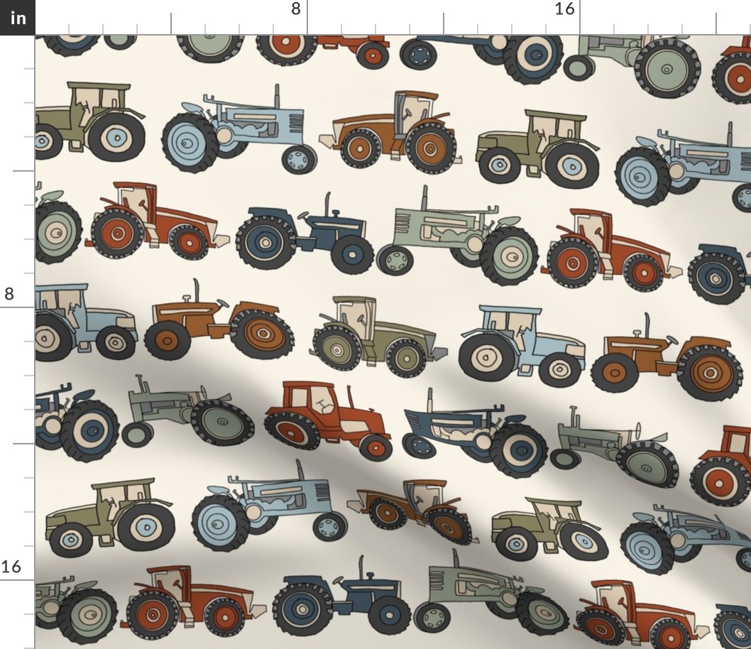 MEDIUM tractor fabric - muted boys kids vintage tractors farm fabric