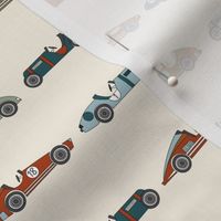 MINI vintage racecars fabric - car, cars, boys, kids design
