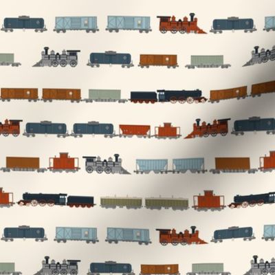 MINI train fabric - box car, freight train boys muted design
