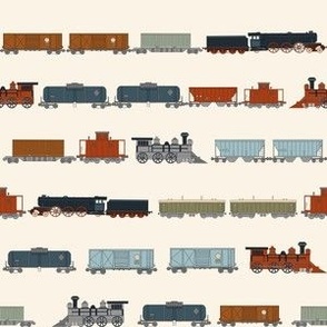 MINI train fabric - box car, freight train boys muted design