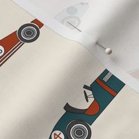 MEDIUM vintage racecars fabric - car, cars, boys, kids design