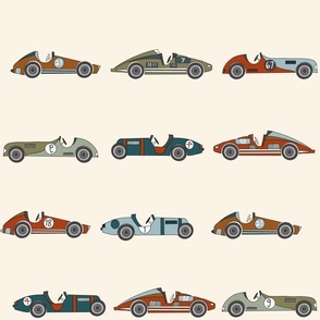 MEDIUM vintage racecars fabric - car, cars, boys, kids design