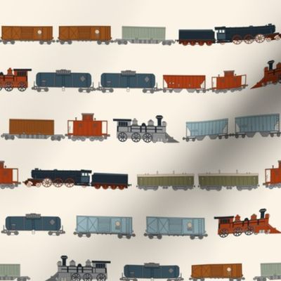 SMALL train fabric - box car, freight train boys muted design
