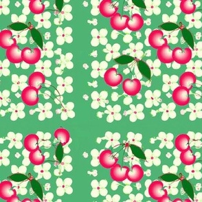 Fun version of the classic cherry, flowers and square design