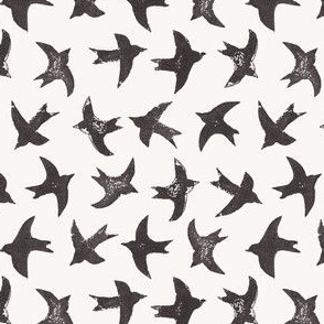 Block Print Birds in Flight in White and Black