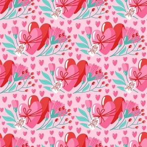Hearts & bouquets. Pink. Small