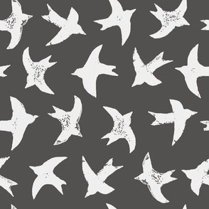 Block Print Birds in Flight in Black and White