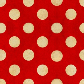 Large Vintage Circus Cream on Red Polka Dots / Distressed Vintage Cream Polka Dots / Circus Red and Cream Polka Dots