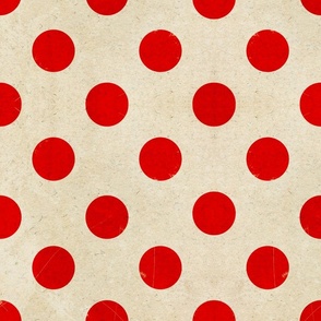 Large Vintage Circus Red on Cream Polka Dots / Distressed Vintage Red Polka Dots / Circus Red and Cream Polka Dots