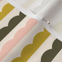 Scallop Stripe {Hemlock Green, Chilean Pink and Gold on Cream} Curved Line Stripes