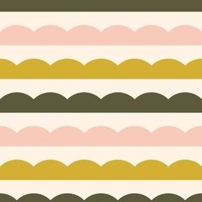 Scallop Stripe {Hemlock Green, Chilean Pink and Gold on Cream} Curved Line Stripes