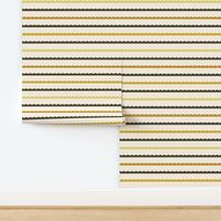 Scallop Stripe {Forest Green, Straw and Goldenrod on Cream} Thin Curvy Striped Lines