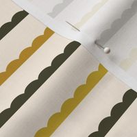 Scallop Stripe {Forest Green, Straw and Goldenrod on Cream} Thin Curvy Striped Lines