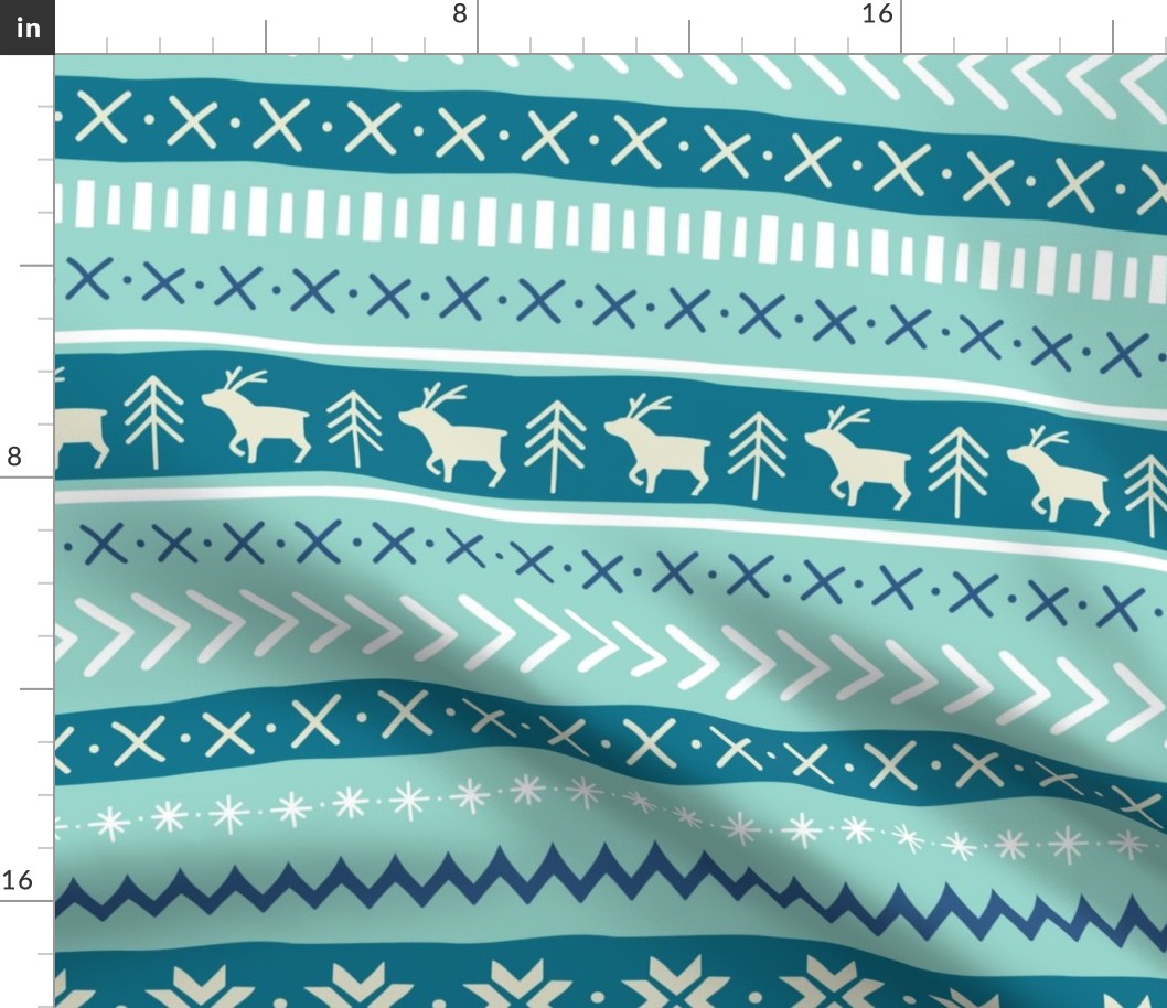 Christmas Sweater Pattern - Large Scale - Blues Knit Pattern Stripes