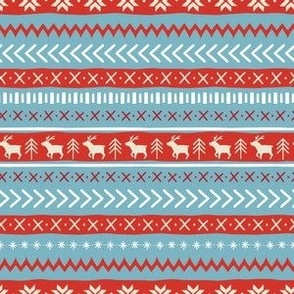 Christmas Sweater Pattern - Small Scale - Blue and Red Knit Pattern Stripes