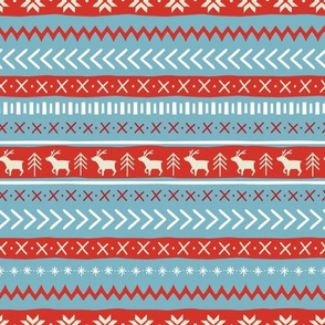 Christmas Sweater Pattern - Medium Scale - Blue and Red Knit Pattern Stripes