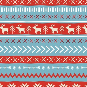 Christmas Sweater Pattern - Large Scale - Blue and Red Knit Pattern Stripes