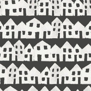 Block Print Houses in Black and White