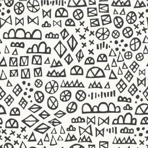 Block Print Geometric Shapes in White and Black