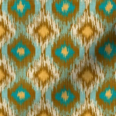 geometric ikat pattern in turquoise and mustard - medium scale