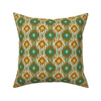 geometric ikat pattern in turquoise and mustard - medium scale