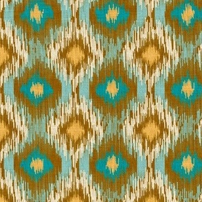 geometric ikat pattern in turquoise and mustard - medium scale