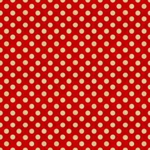 Small Vintage Circus Cream on Red Polka Dots / Distressed Vintage Cream Polka Dots / Circus Red and Cream Polka Dots