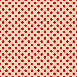 Small Vintage Circus Red on Cream Polka Dots / Distressed Vintage Red Polka Dots / Circus Red and Cream Polka Dots