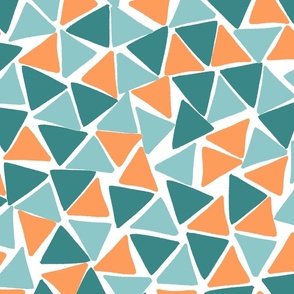 Hand Painted Geometric Triangles - Aqua, Teal, and Orange 