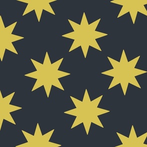 spring garden light mimosa yellow on dark blue midnight suns eight-pointed stars