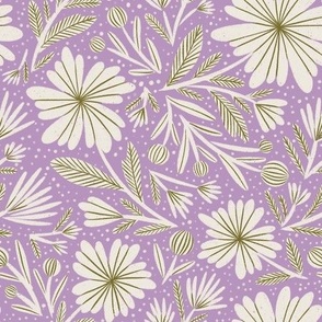 whimsy floral in lavender and cream and olive