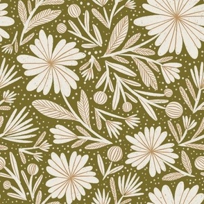 whimsy floral in brown and cream and olive