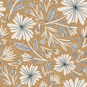 whimsy floral in brown and cream and black