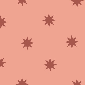 spring garden dark coral pink on light peach pink tiny suns eight-pointed stars