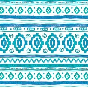 Blue ethnic pattern on white