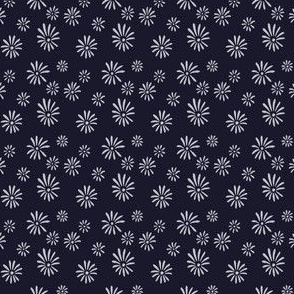 1.5" // micro // Simple Blooms // small, flower, floral, botanical, coordinate, blender, nature, garden, blue, silver, navy, grey