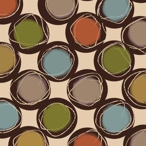 (S-M) Retro Colors Doodle Circles on Eggshell