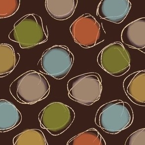 (S-M) Retro Colors Doodle Circles on Brown