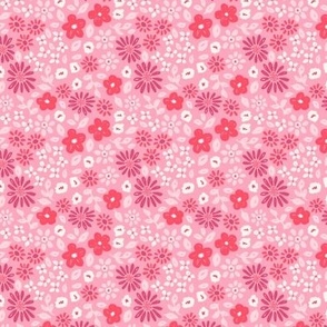 Valentine's Day floral in red, pink, cerise on bubble gum pink - EXTRA SMALL SCALE