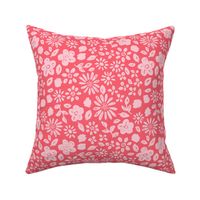 Valentine's Day floral in bright pink on red -MEDIUM SCALE