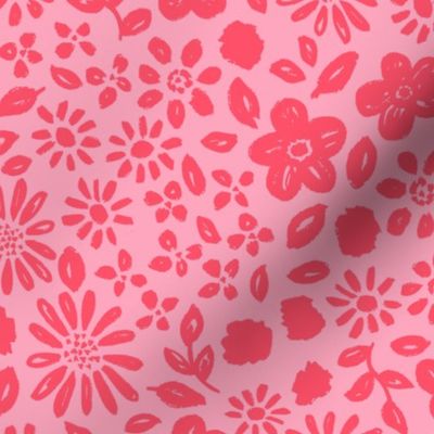 Valentine's Day floral in red on bright pink - MEDIUM  SCALE