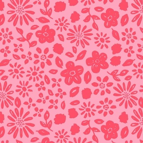 Valentine's Day floral in red on bright pink - LARGE SCALE